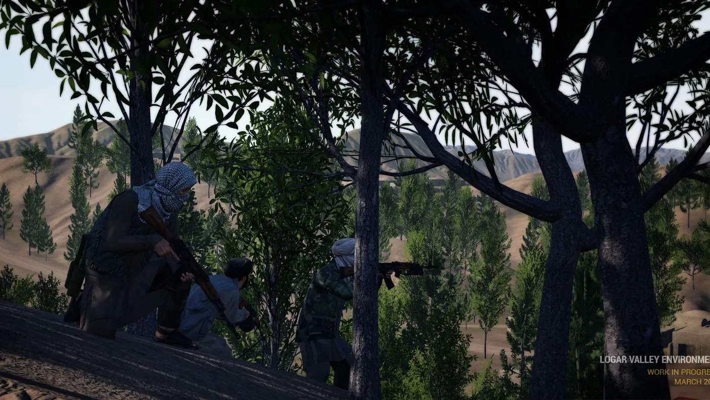 Squad fireteam holding a wooded ridgeline over a valley